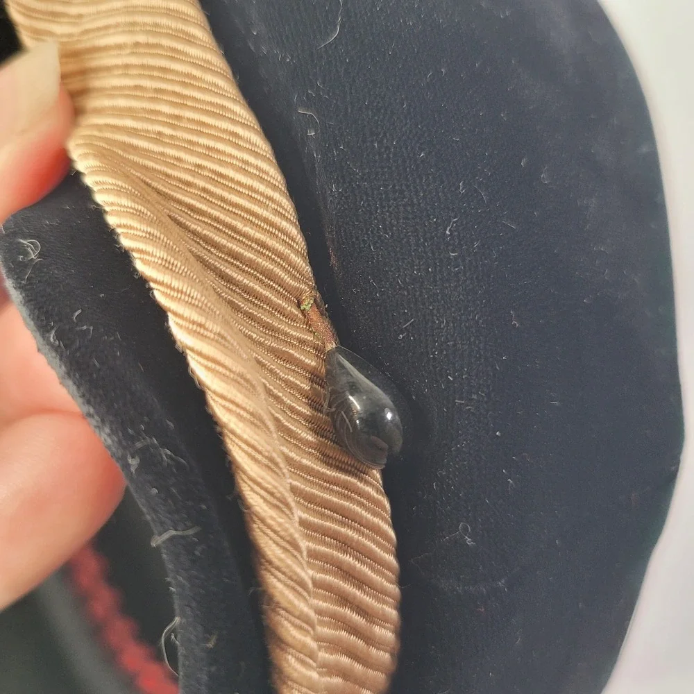 Oleg‎ Cassini Pillbox Hat Womens Black Velvet Gold Grosgrain Bow Vintage